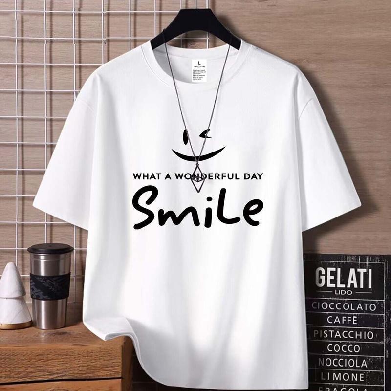 เสื้อยืดผ้าไหมแขนสั้น unisex แฟชั่น เสื้อยืดแขนสั้น พิมพ์ "เอ็ม" ทรงหลวมพอดีตัว คอกลม ผ้าฝ้าย 100% ไม่หดตัว