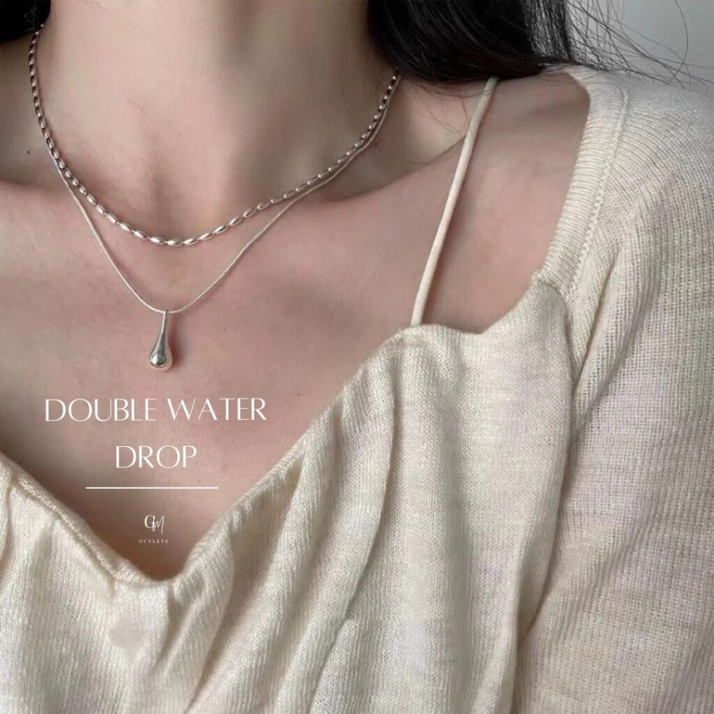 OUTLETS ล้างสต็อกจากโรงงานตรง✨สร้อยคอ Double water drop Necklaces สร้อยคอเงิน สร้อย ทรงหยดน้ำ