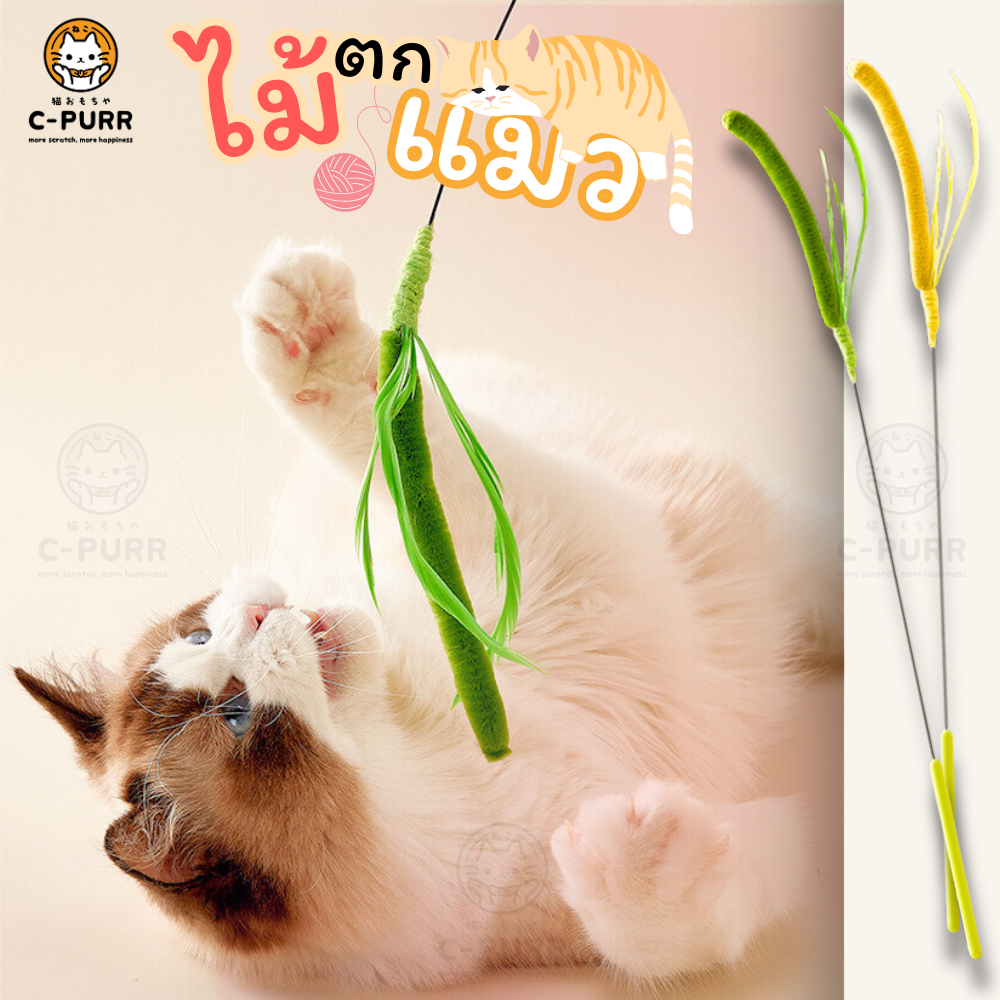 ไม้ตกแมว ไม้ล่อแมว แบบดอกหญ้า ยาว 50 ซม.