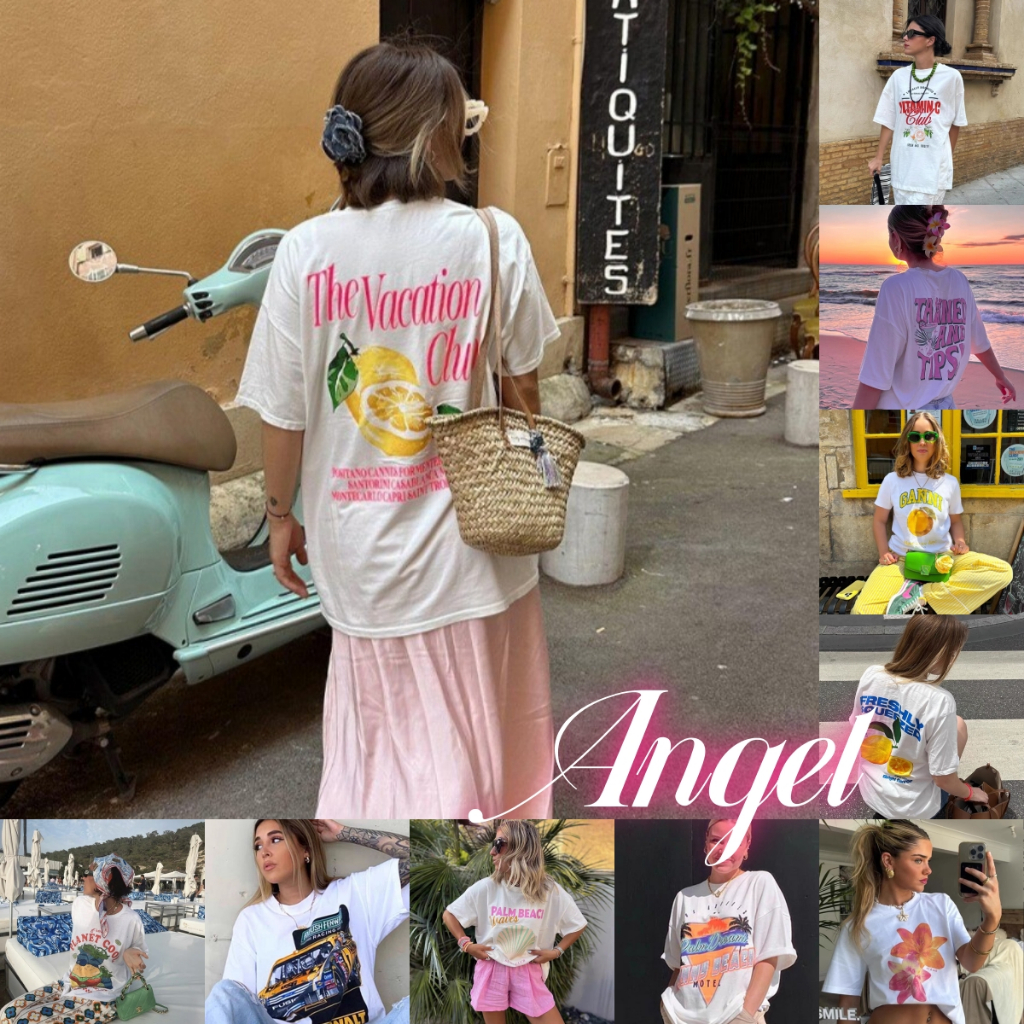 (จัดส่งตลอด 24 ชั่วโมง）Angle Official เสื้อยืดคอกลมพิมพ์ลาย ผลไม้ ชุด ทั้งคู่ ผู้หญิงใหม่#7