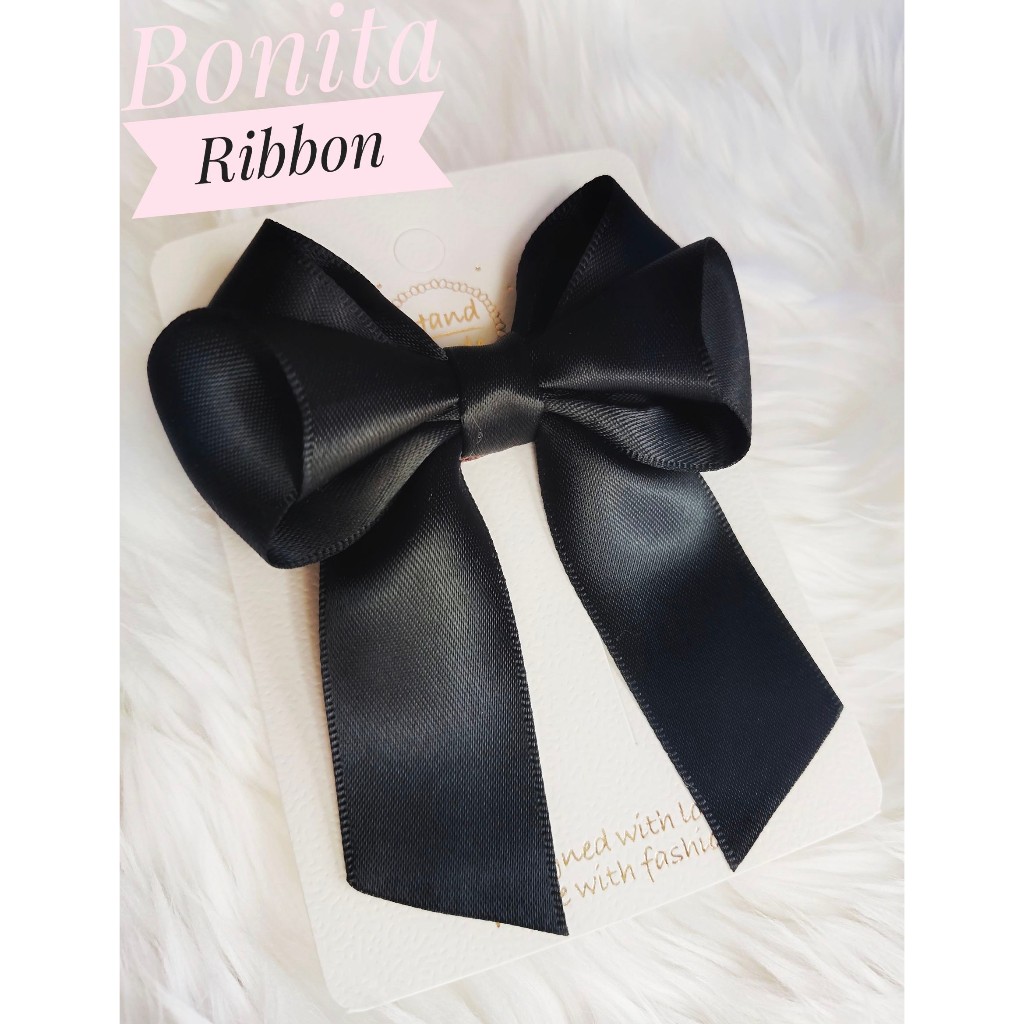 [ พร้อมส่ง ] โบว์ติดผม ผ้าซาติน เฉดสีพิเศษดำสนิด Jass Black โบว์นักเรียน ไว้อาลัย ใส่ออกงาน ไปงานแต่ง  กิ๊บติดผมแฟชั่น