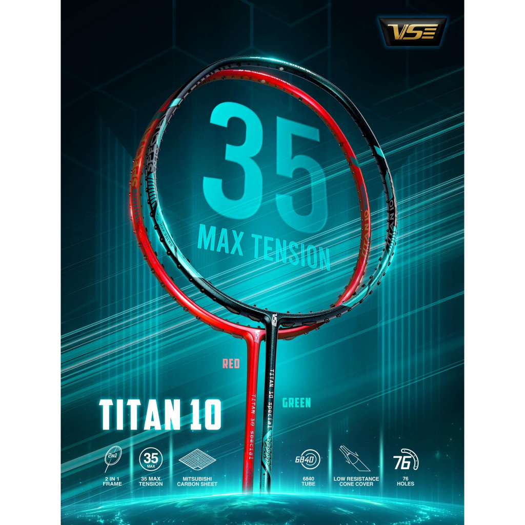 ไม้แบดมินตัน VS รุ่น TITAN 10 อัพเกรดสเปค แทบจะทั้งตัวไม้เทียบเท่ากับไม้แบดรุ่นบนๆ เทคโนโลยี 6840