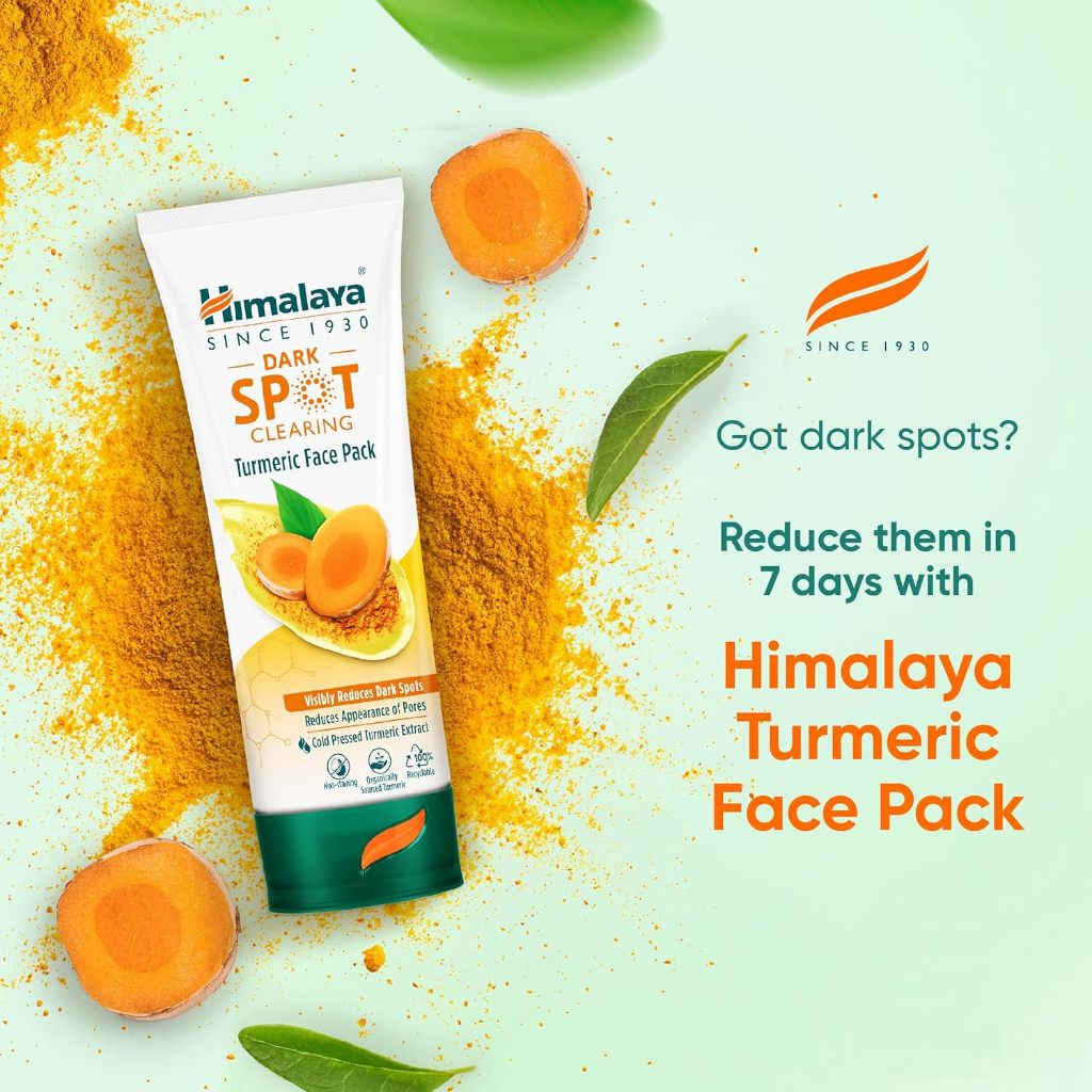 (ซื้อในไลฟ์ 79 บาท) มาสก์ลดรูขุมขน ลดจุดด่างดำ และเพิ่มความกระจ่างใส Himalaya Dark Spot Clearing Turmeric Face Pack 100G