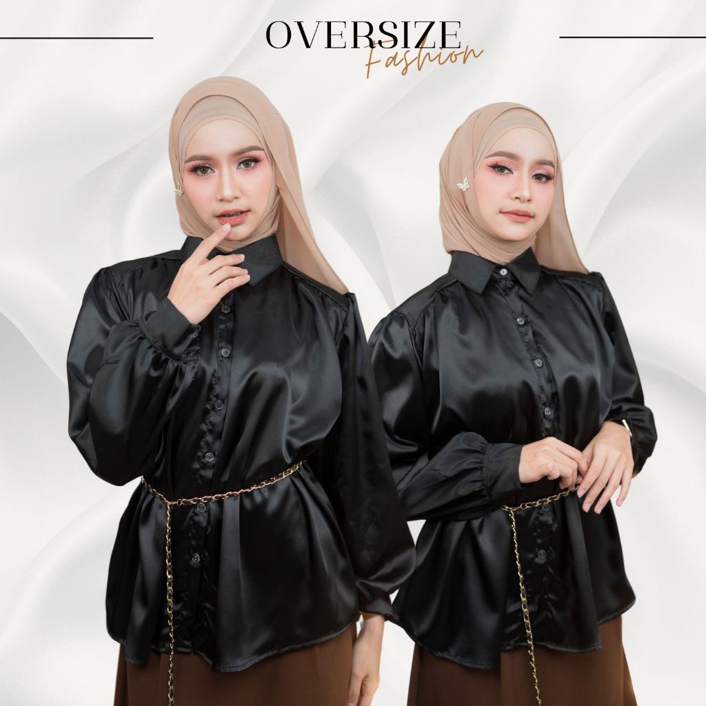 เสื้อคอปกผ้าซาติน คละเฉดสี ดีไซส์เรียบหรู งานแขนยาวทรงโคมไฟ สวมใส่แล้วดูดีมีสไตล์ DG33วาริสมุสลิม