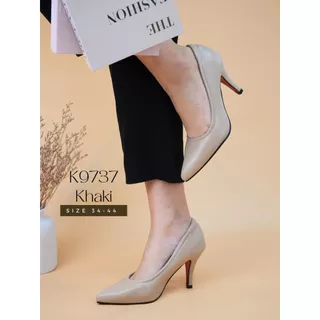 K9737 รองเท้าคัทชู PU หนังนิ่ม เย็บขอบเสริมกันกัด ส้นแหลมสูง 3 นิ้ว