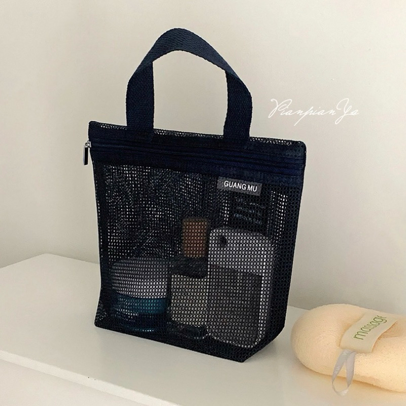 พร้อมส่ง🍑 กระเป๋า Travel bag กระเป๋าจัดระเบียบ มีหูหิ้ว กระเป๋าเครื่องสำอางค์ มินิมอล กระเป๋าตาข่าย 04073