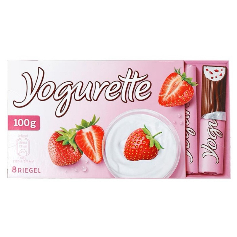 Ferrero Yogurette Milk Chocolate With Yogurt Cream Strawberry Filling Favor 125g. เฟอเรโร่ ช็อกโกแลตนมสอดไส้ครีมโยเกิร์ต