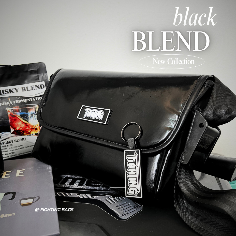 [FIGHTING] BLACK BLEND รุ่นแม่เหล็ก ขนาด 12" กระเป๋าผ้าใบ ทรงหนา 3 ชั้น