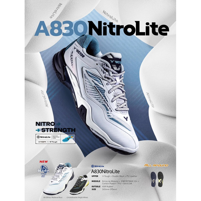 Victor รองเท้าแบดมินตัน รุ่น A830 Nitrolite (หน้ากว้าง U-Shape)