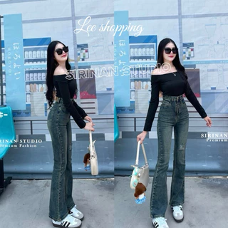 New รหัส201 กางเกงยีนส์ทรงขาม้า ผ้ายืดผ้ายกกระชับเอวสูง ป้าย SIRINAN STUDIO