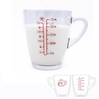 แก้วสเกลสีแดง ตวงส่วนผสม แก้วชงกาแฟ Malong Cafe ขนาด 8 ออนซ์ / 250 มล.