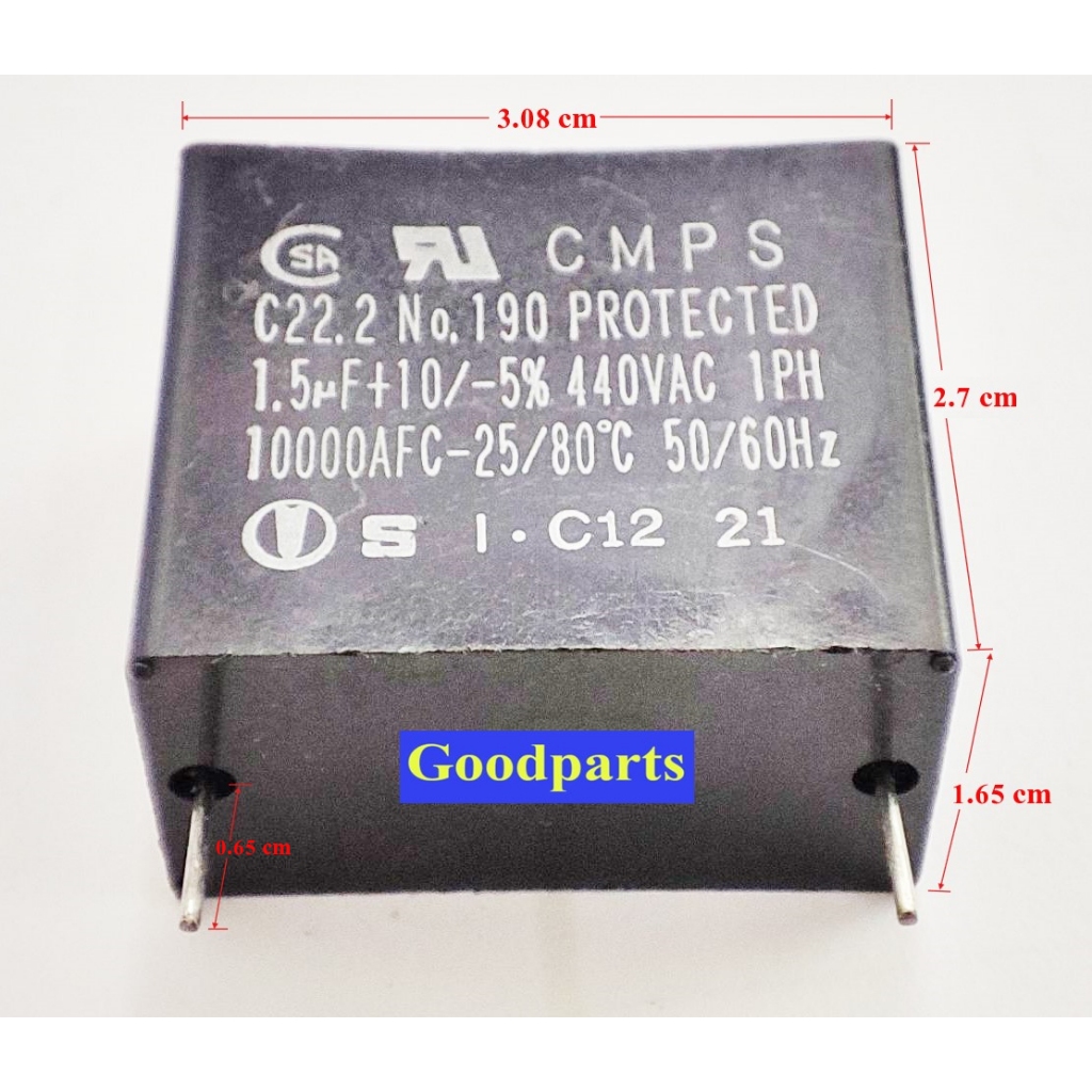 AC Motor Start Capacitor  1.5/1.8/2.5 uF 440VAC แคปสตาร์ทมอเตอร์ อะไหล่แท้จากโรงงานผู้ผลิตแอร์ คุณภา