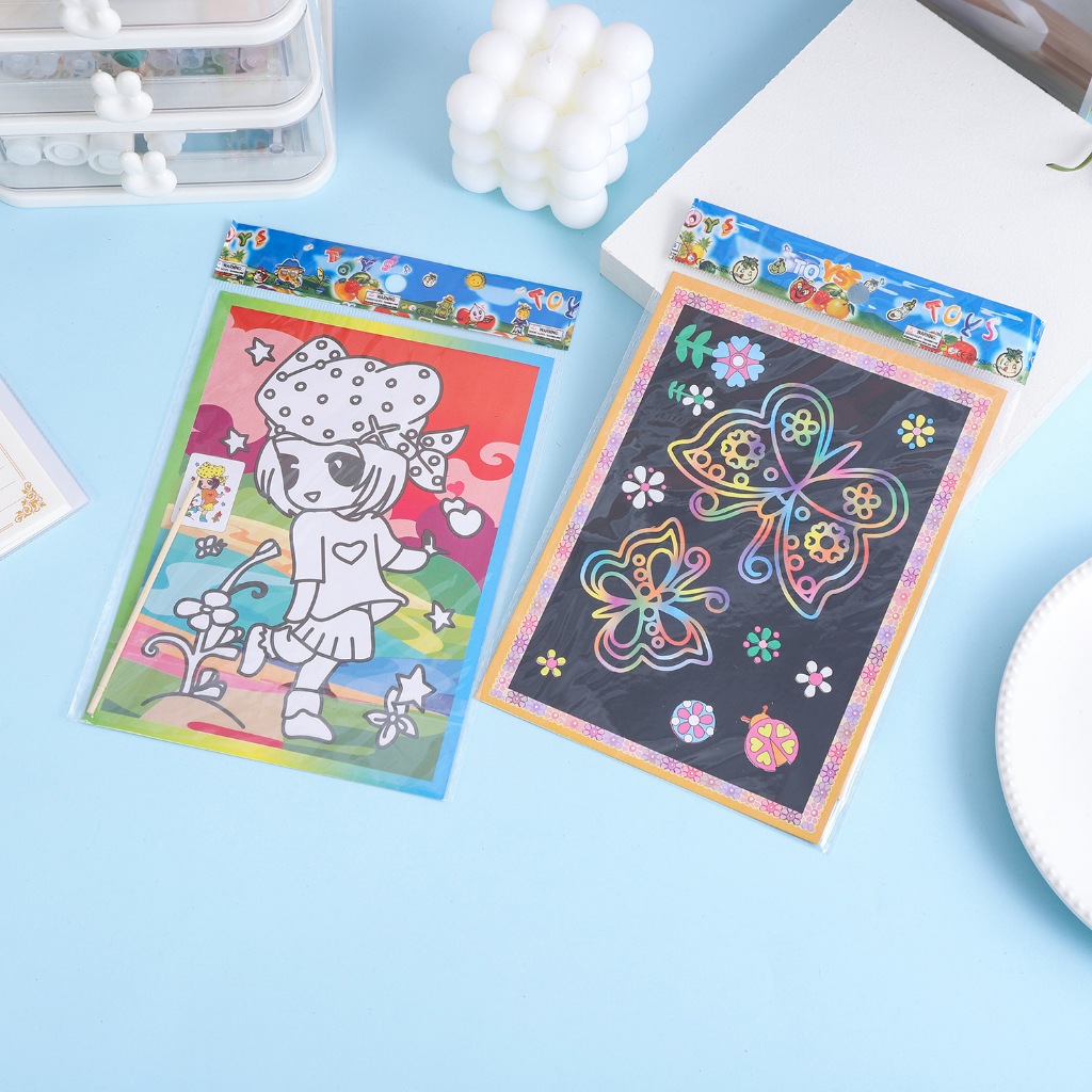 ส่งในไทย กระดาษขูดสีสายรุ้ง กระดาษขีดสี กระดาษขูด DIY แผ่นขูดสีรุ้ง
