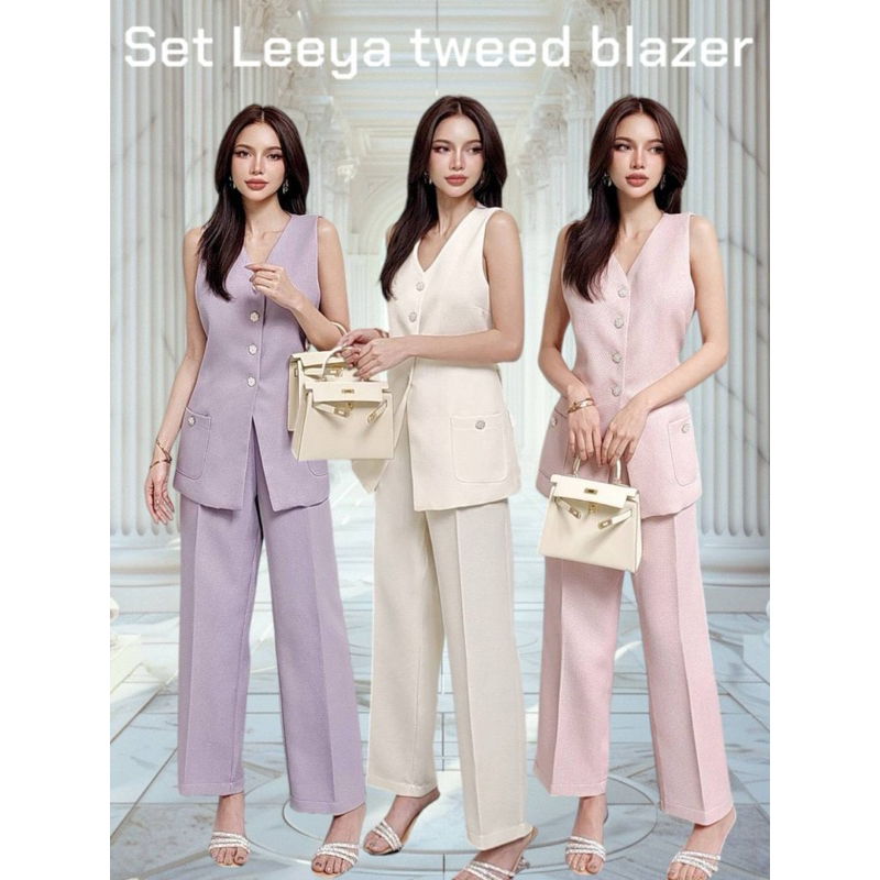 #COTTON CANDY เซตขายาวกระดุมดอกไม้ ลียา New Leeya tweed blazer set