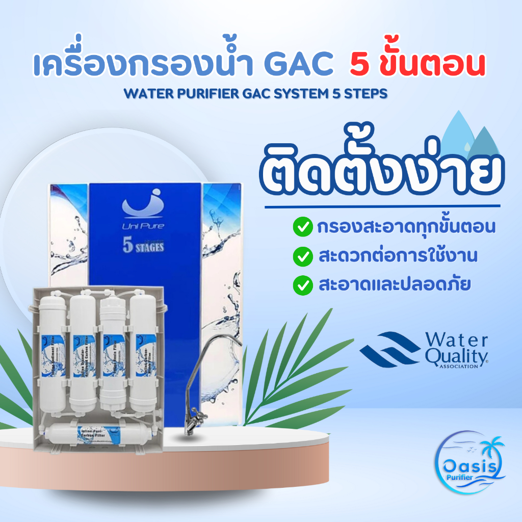 เครื่องกรองน้ำดื่ม Unipure Inline 5 ขั้นตอน ระบบ GAC ติดตั้งง่าย อุปกรณ์ครบชุด กรองสะอาด