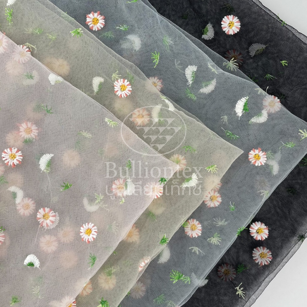 ผ้าตาข่าย ฟลอรัล Floral Mesh ผ้าตาข่ายเนื้อโปร่ง ยืดเล็กน้อย ระบายอากาศได้ดี ขนาด 1 หลา