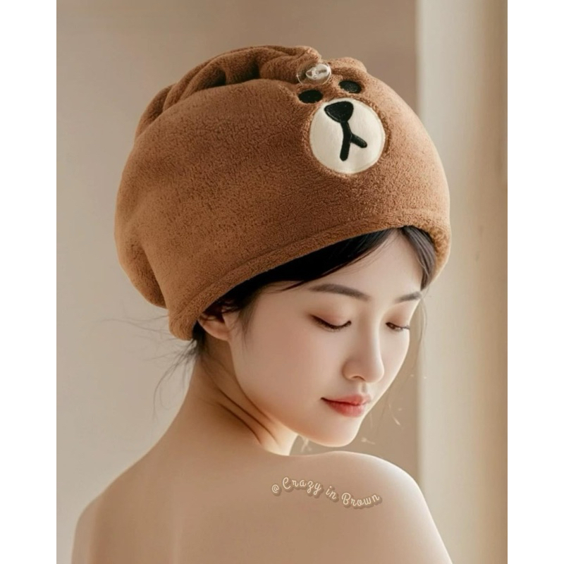 พร้อมส่ง✅ ผ้าเช็ดผม ผ้าคลุมผม คาดผม ที่ใส่ข้อมือกันเปียก ลายหมีบราวน์