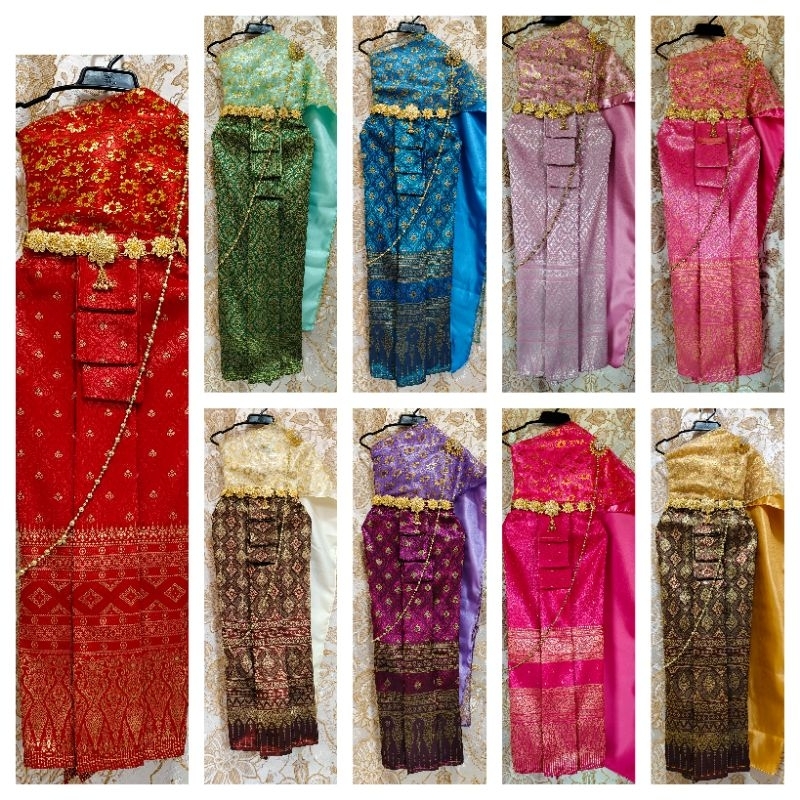 ผ้าไหมเทียม + สไบ 2 ชั้นมี8ขนาดให้เลือกเด็ก3-10ปีหนัก14-40กก.ราคาไม่รวมเครื่องประดับ