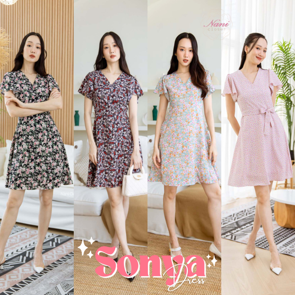 Sonya Dressเดรสแขนผ่าระบาย คอวีลายใหม่สวยมากก อำพรางหุ่น ผ้าไฮทวิสเกาหลี สบัดตากดีๆไม่ต้องรีด