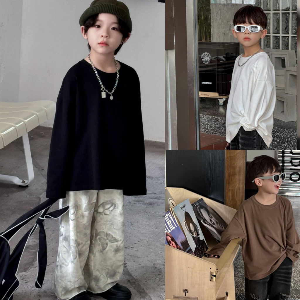 พร้อมส่ง ☑️เสื้อแขนยาวเด็กสีพื้น*ทรงโอเวอร์ไซส์