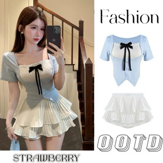 STR พร้อมส่ง🦋เสื้อเซ็ท2ชิ้น🦋ชุดเจ้าหญิง ชุดสีฟ้า ดูแพง เสื้อ…