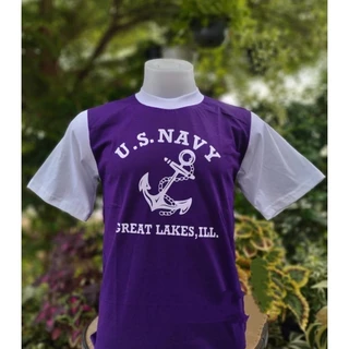 เสื้อยืดแขนต่อผ้าcotton ลาย เนวี่