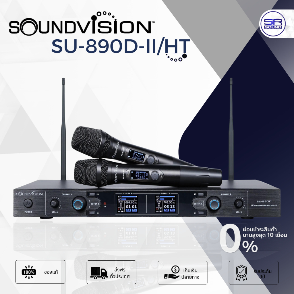 (ส่งฟรี/ผ่อน0%) SOUNDVISION SU-890D-II/HT Wireless Microphone ไมค์ลอยถือคู่ ดิจิตอล ไมโครโฟนไร้สาย ย
