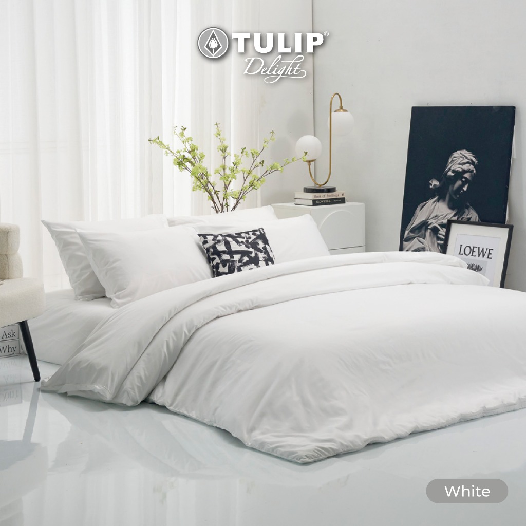 TULIP รุ่นTULIP Delight สีขาว DL White สีพื้น สีขาว ชุดเครื่องนอน ผ้าปูที่นอน ผ้าห่มนวม ราคา ถูกที่สุด ดีลบีเคเค แกลเลอรีภาพที่ 2