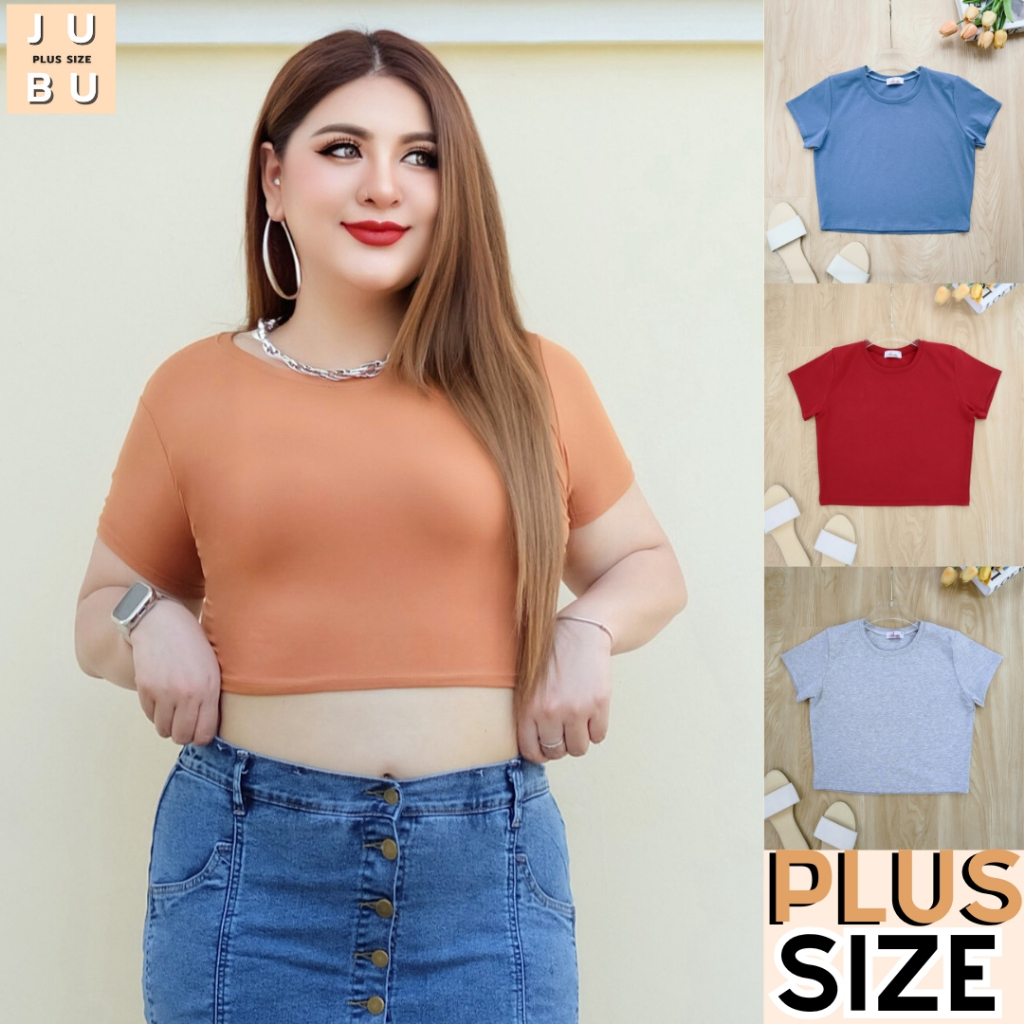 พร้อมส่ง เสื้อครอป เสื้อยืดคอกลมพลัสไซส์ ผ้ายูนิโคล่ ผ้ายืดนุ่มเด้งใส่สบาย plussize อก34-46นิ้ว #540