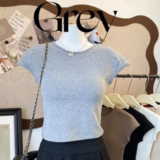 *พร้อมส่ง*เสื้อครอปคอกลม เสื้อยืดทรงครอป เสื้อสไตล์เกาหลี Lady