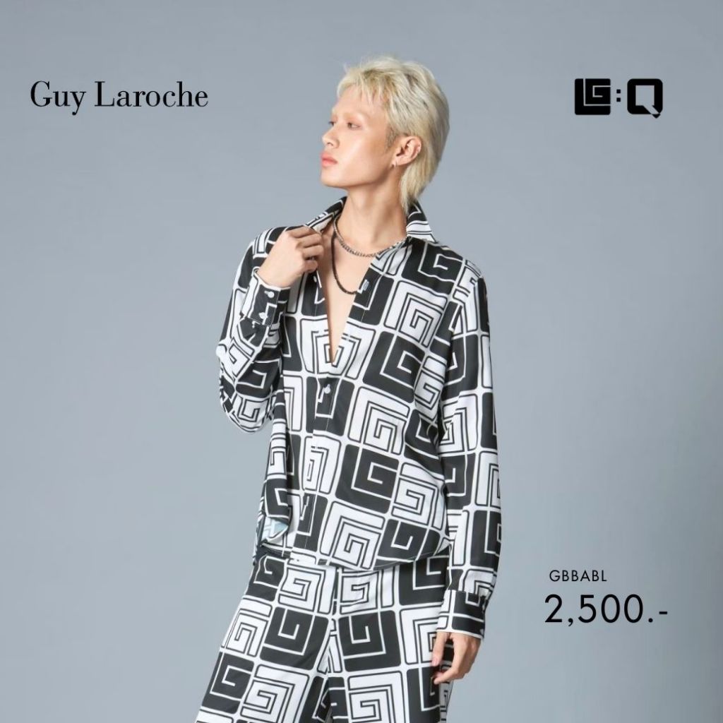 Guy Laroche เสื้อเชิ๊ตผู้ชายแขนยาว Black Logo สีดำขาว GBBABL-Unisex
