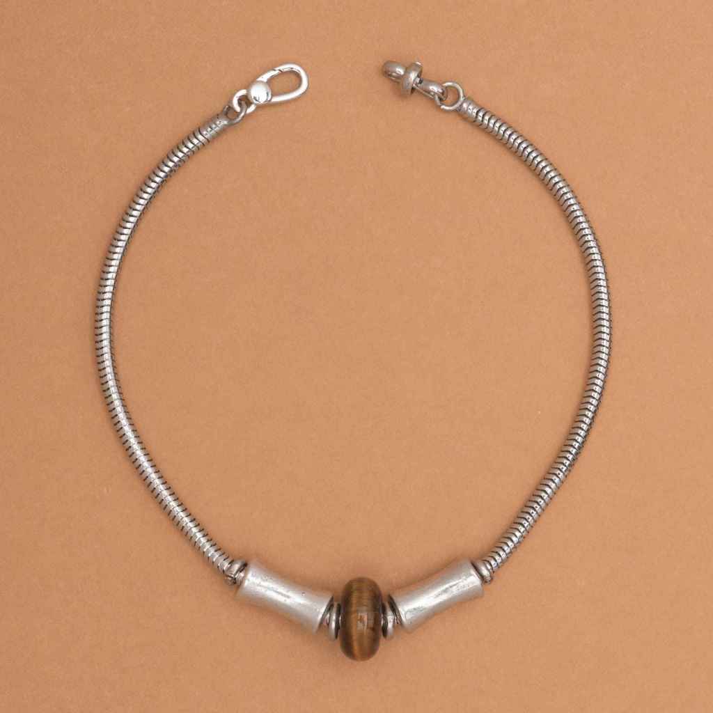 TIGER EYE RHODIUM CHAIN BRACELET