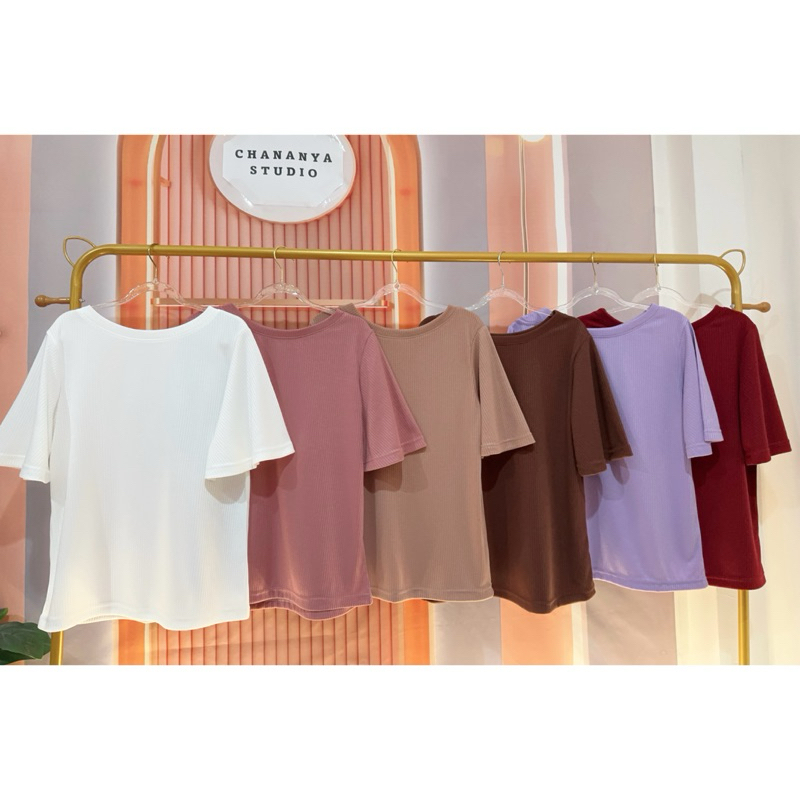 CHANANYA เสื้อยืดแฟชั่น รุ่นคอปาด แต่งแขนกระดิ่ง Tshirt