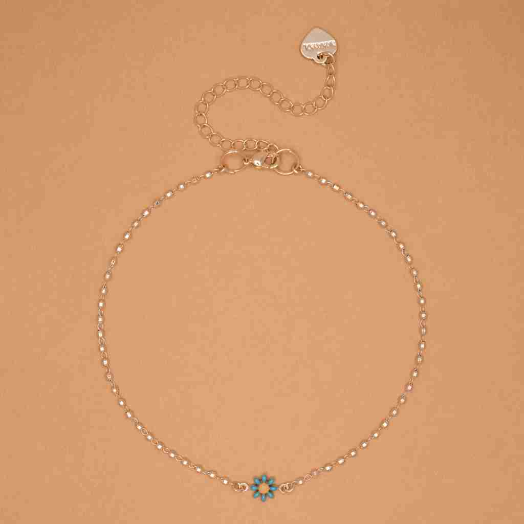 FLORAL TURQUOISE GOLD ANKLET สร้อยข้อเท้าหินเทอควอยส์