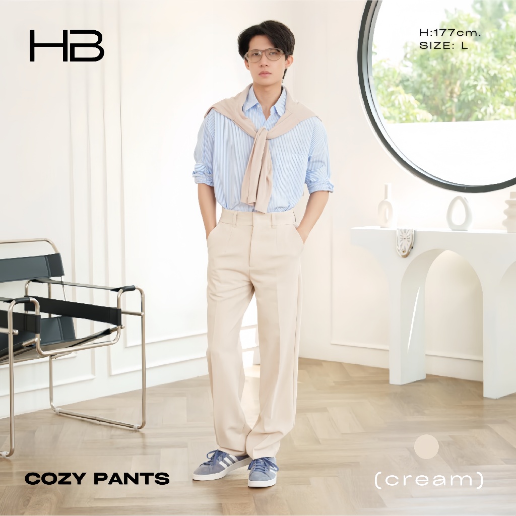 HB COZY PANTS กางเกงเอวสูงขายาวกระบอกตรง มีกระเป๋า 2 ข้าง S-4XL