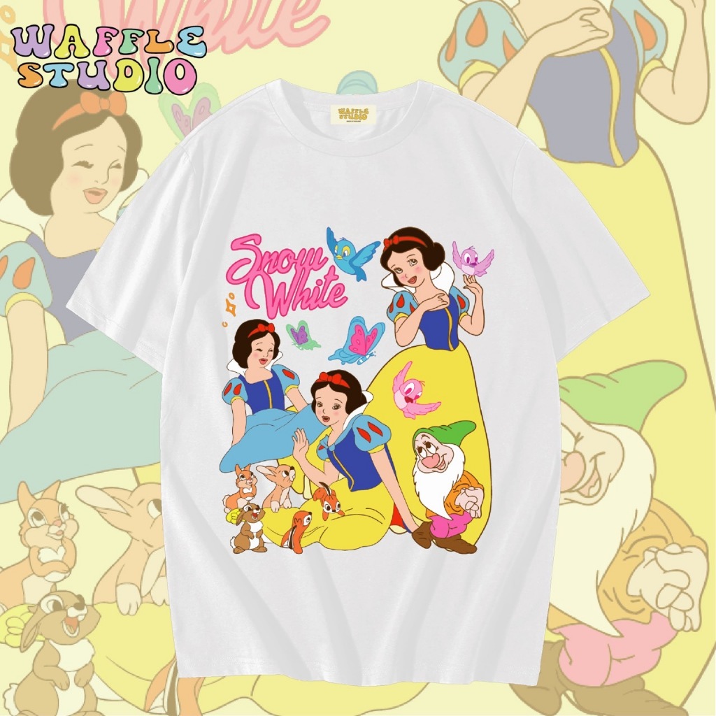 [ ส่งฟรี ] WS0778 เสื้อยืดโอเวอร์ไซส์ เสื้อยืดเกาหลี ผ้าคอตตอน 100% เสื้อยืด เจ้าหญิง Disney WAFFLE STUDIO