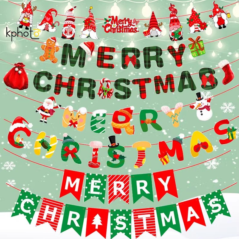 2.5M 3M 4M คริสต์มา สแบนเนอร์ดึงธงสำหรั บตกแต่งปาร์ตี้คริสต์มาส Elk Santa Snowman ถุงน่องคริสต์มาสรูปแบบตกแต่งบ้าน
