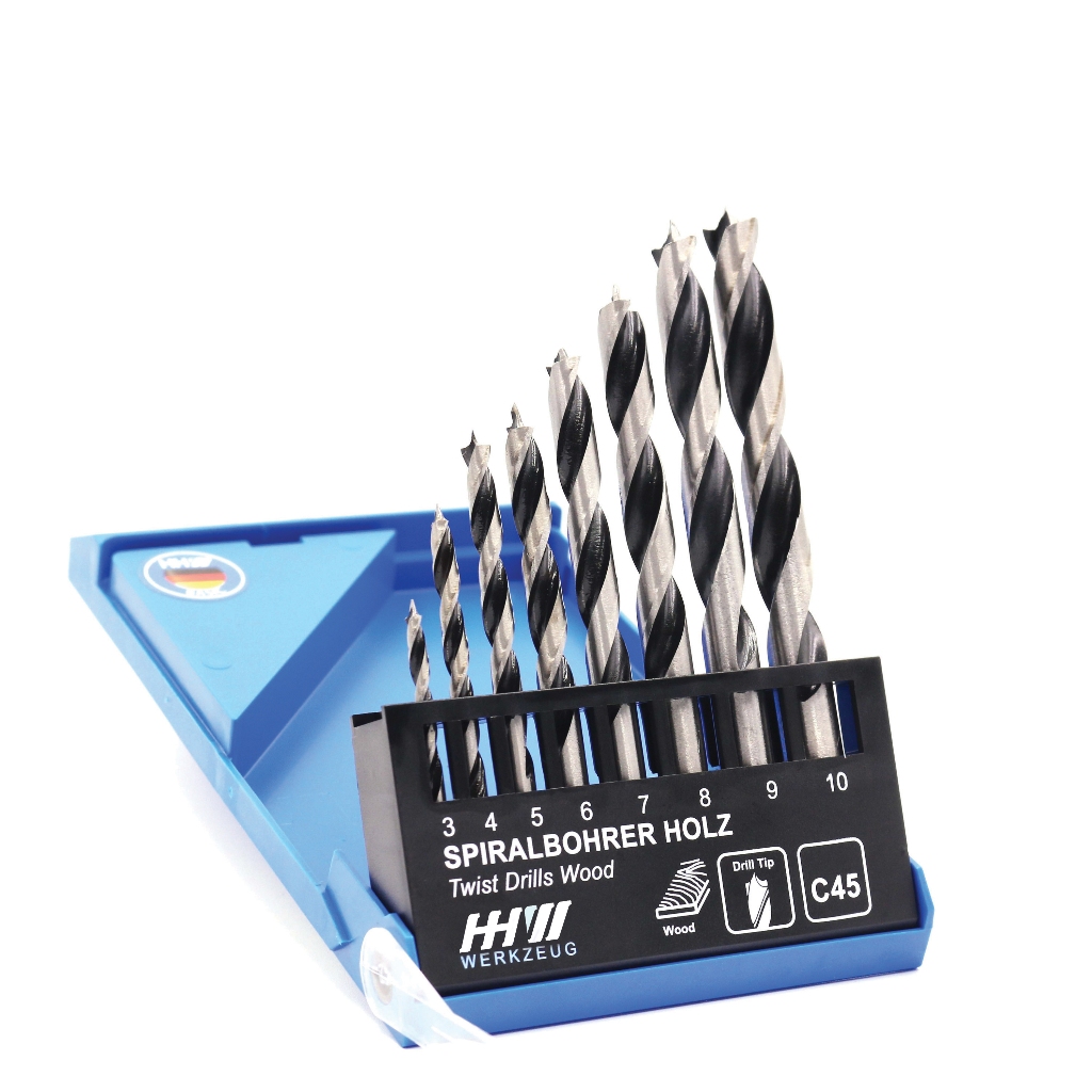 HHW ชุดดอกสว่านเจาะไม้ 8 ขนาด/ HHW Twis Drill Bit C45 Set มาตรฐานเยอรมัน