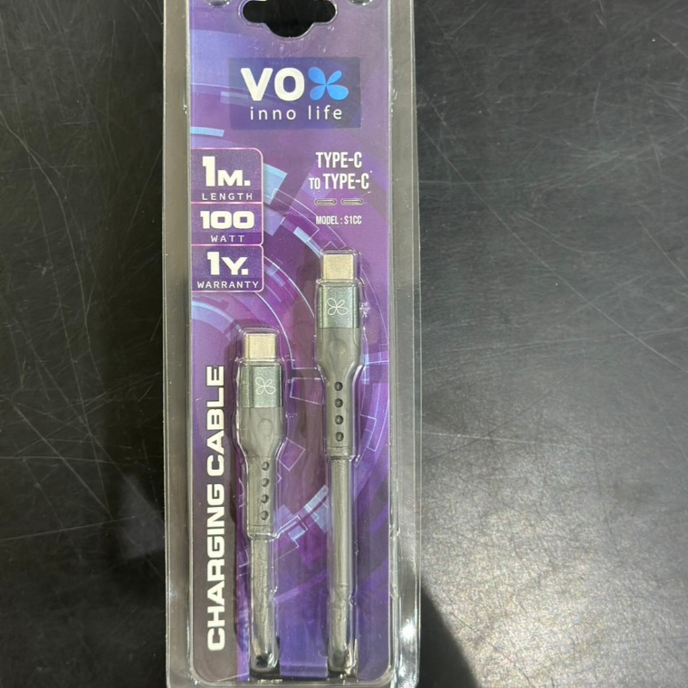 VOX สายชาร์จแบบถักและซิลิโคน 100W Type C to Type C สีเทา 1 เมตร รุ่น F5CAB-VXCC-S031,B031
