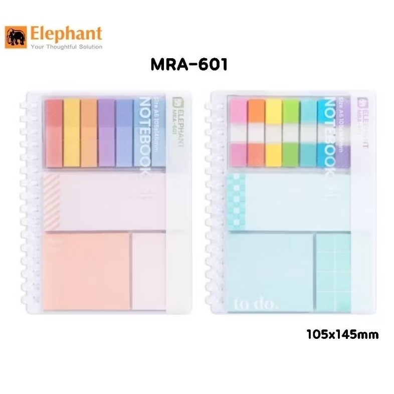 Elephant สมุดสันห่วงพลาสติก A6 Mellow Ring (MRA-601) ขนาด 105x145 มม. มี Index, Post-it หนา 80 แกรม 30 แผ่น มีเส้นบรรทัด