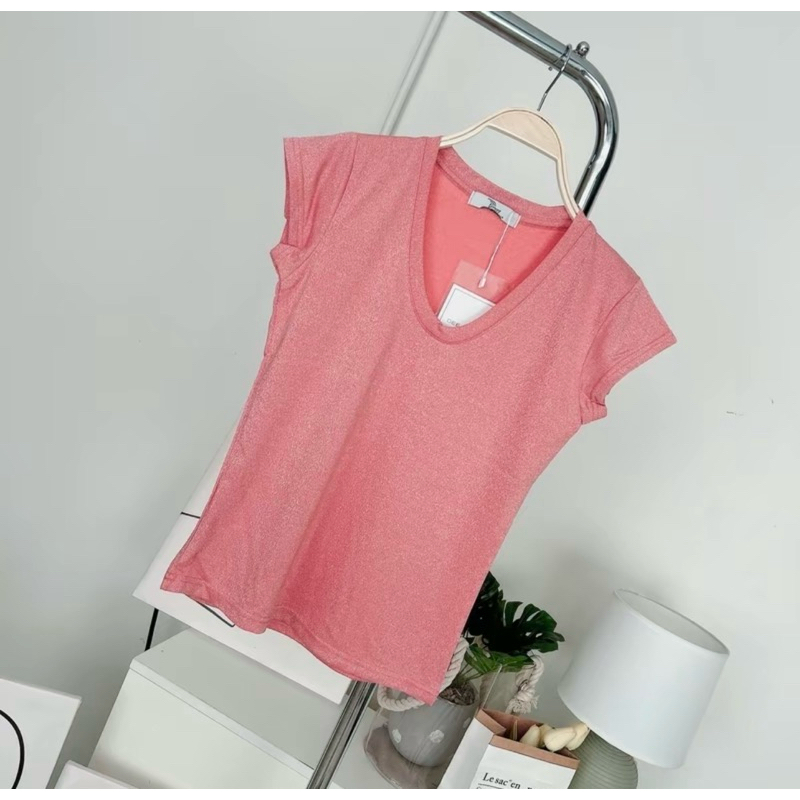 083-084 เสื้อยืดแขนสั้นคอยู ผ้ากลิตัวเตอร์