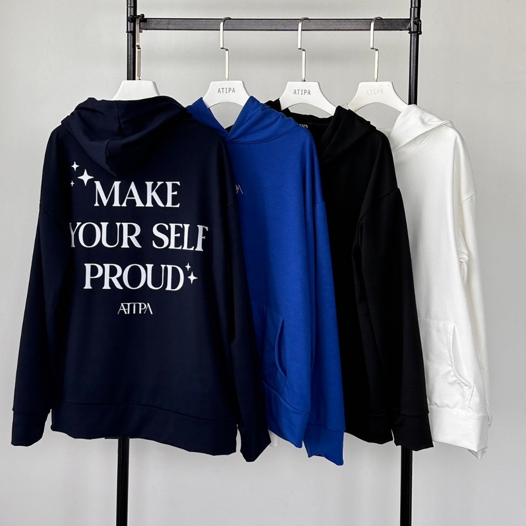 Atipashop - ATIPA HOODIE BASIC เสื้อหนาวฮู้ดดี้ เสื้อกันหนาว แขนยาว กรีนลาย มีหลายสี