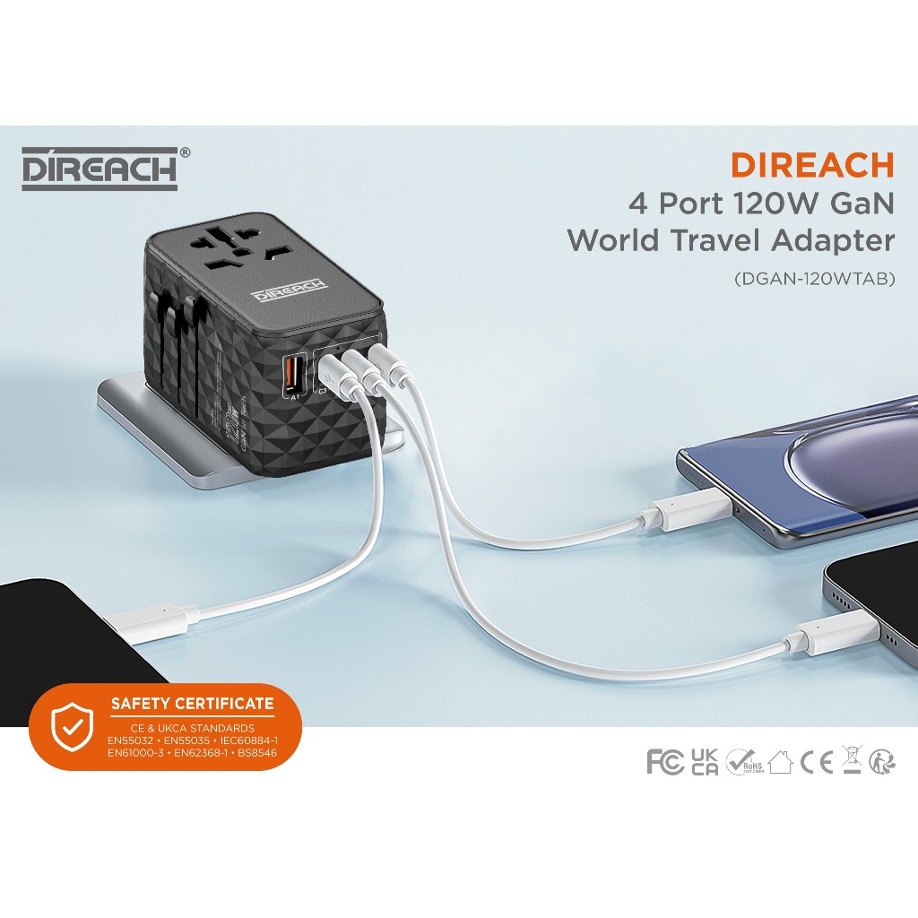 DIREACH 4 Port 120W GaN World Travel Adapter
