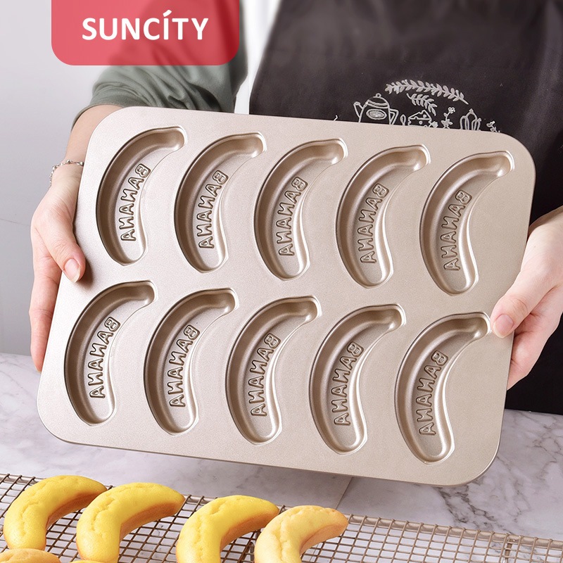 พิมพ์อบขนมรูปกล้วย พิมพ์เค้กรูปกล้วย พิมพ์กล้วยเคลือบเทฟล่อน 10หลุม (SUNCITY)