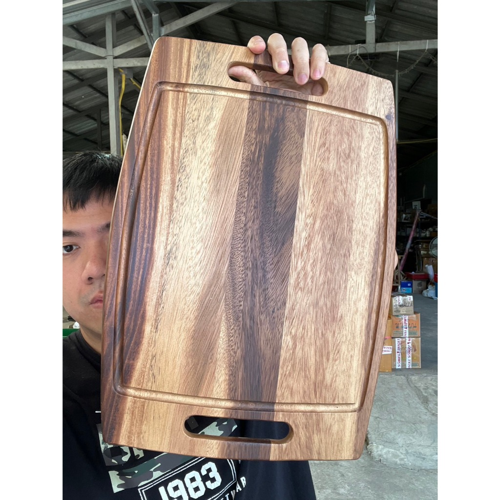 เขียง เขียงไม้จามจุรี จัมโบ้ สีเข้มสลับอ่อน ขนาด 18.5x13นิ้ว ไม้แท้ Wooden cutting board FOOD GRADE ออกใบกำกับภาษีได้