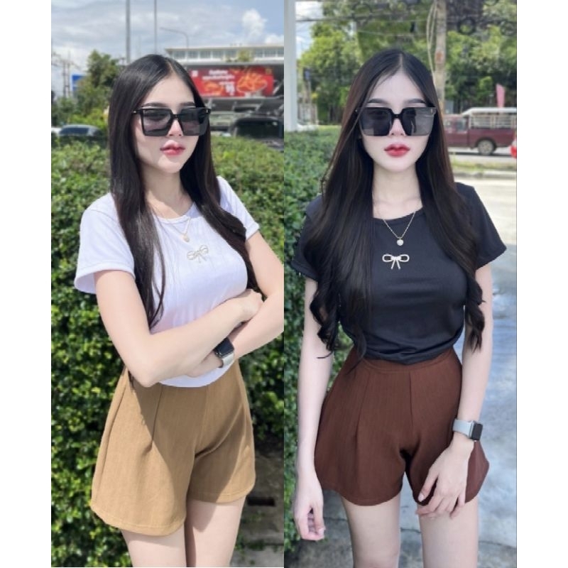 Set เสื้อแต่งอะไหล่โบว์ +กางเกงน่ารักมากค่ะ ภาพงานจริงทั้งหมด
