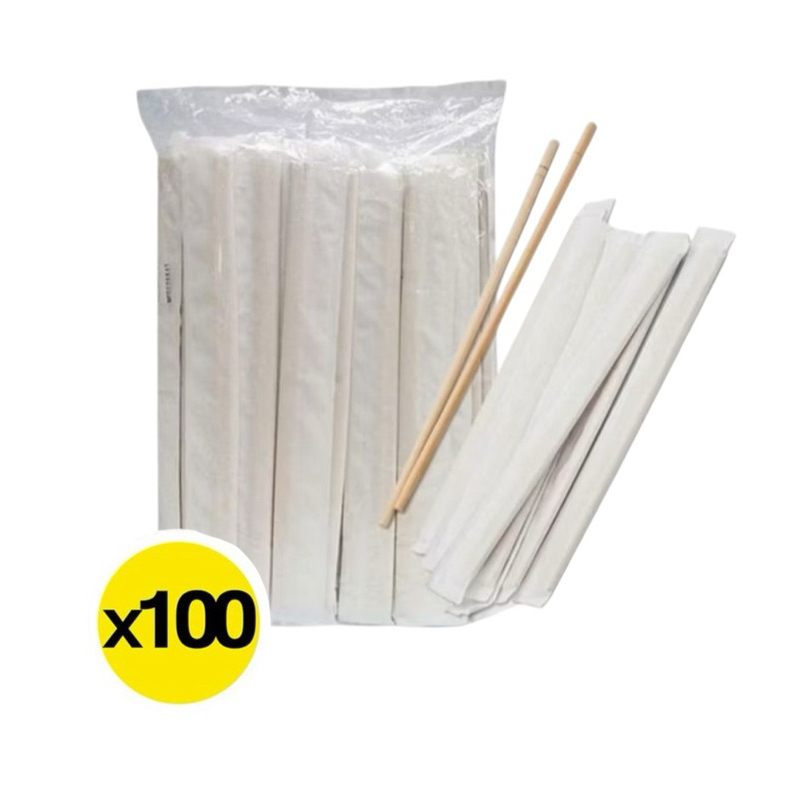 ตะเกียบไม้ไผ่ 22 ซม. ซองกระดาษ 100 คู่/ห่อ