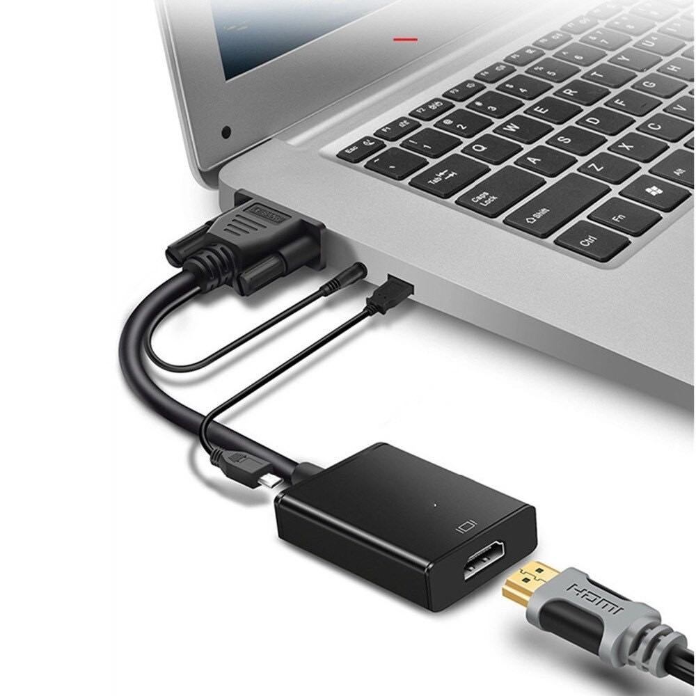 1080P VGA to HDMI Video Converter Adapter with Mini USB Power Cable 3.5mm Audio Cable vga2hdmi for HDTV DVD PC