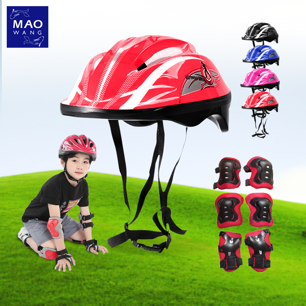 อุปกรณ์ป้องกัน 7 ชิ้น (มือ เข่า ข้อศอก หมวก) ชุดหมวกกันน็อค Roller Skating Protector สําหรับเด็ก