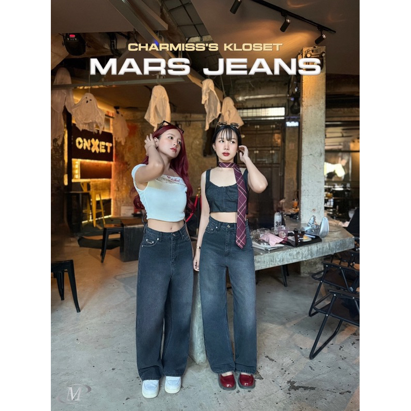 Mars jeans🍋กางเกงยีนส์กระบอก2ความยาวสีดำเฟดเทากางเกงยีนส์เอวสูงขากระบอกใส่สบายพลางหุ่น💗